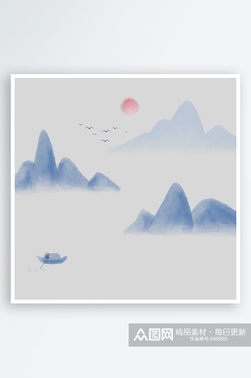 中国风水墨山水风景画远山山脉山峰古风元素素材