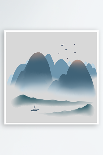 中国风水墨山水风景画远山山脉山峰古风元素