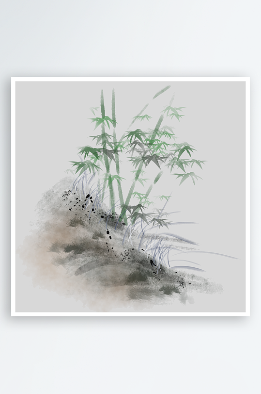 中国风卡通手绘绿色竹子水墨竹叶PNG