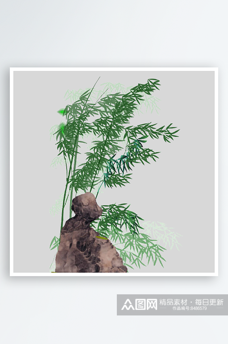 中国风卡通手绘绿色竹子水墨竹叶PNG素材