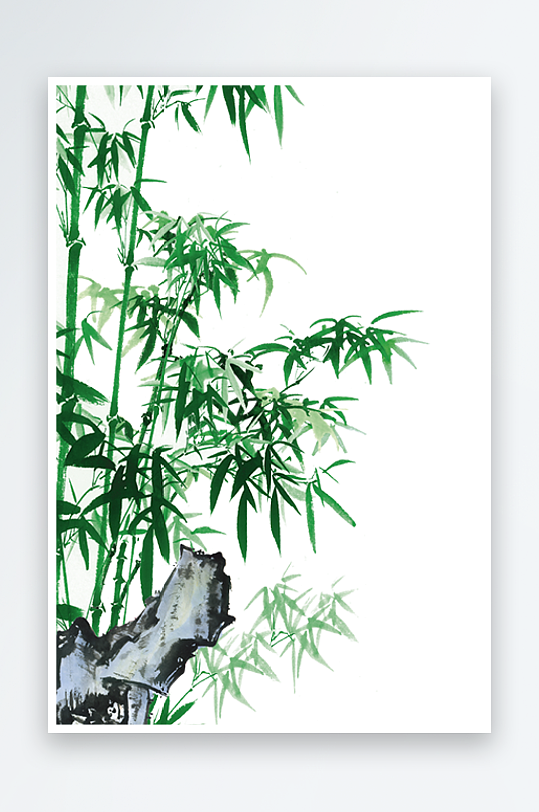 中国风卡通手绘绿色竹子水墨竹叶PNG