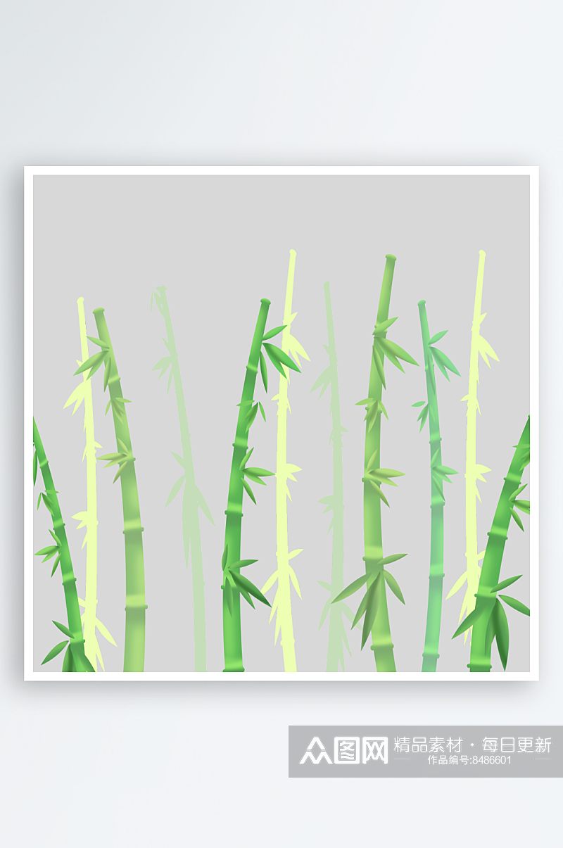 中国风卡通手绘绿色竹子水墨竹叶PNG元素素材