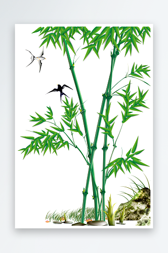 中国风卡通手绘绿色竹子水墨竹叶PNG