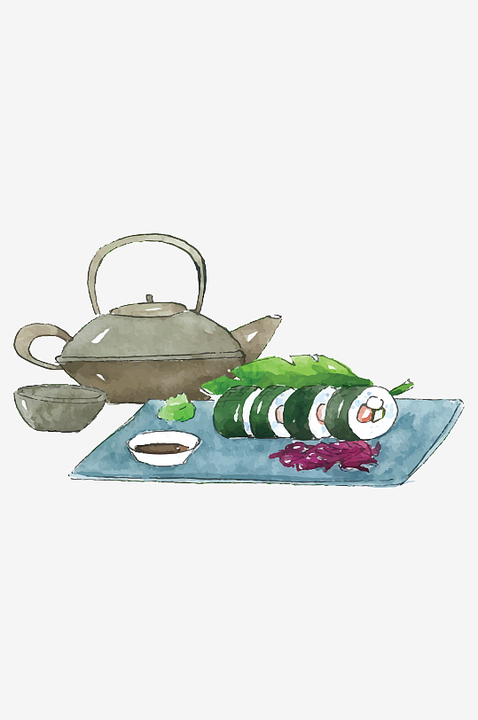 手繪日式壽司三文魚元素裝飾元素