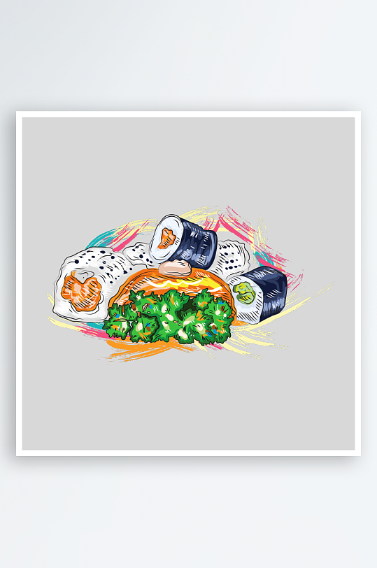 手绘日式寿司三文鱼元素装饰元素