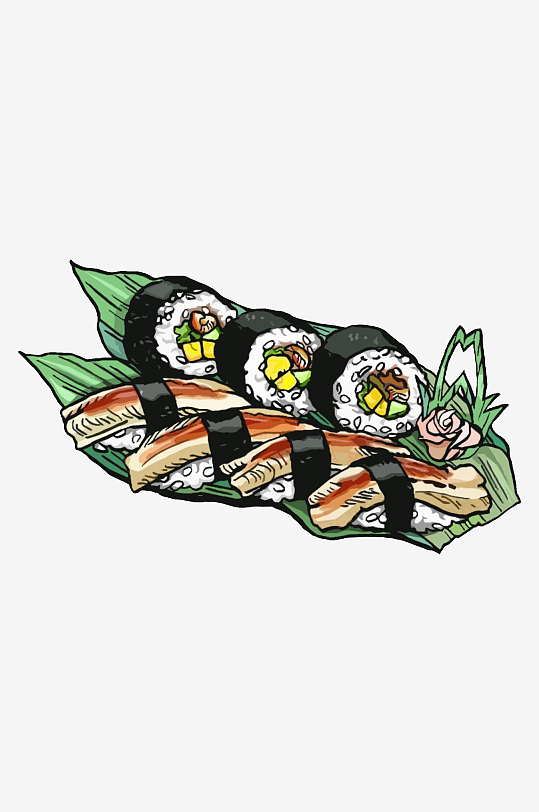 手绘日式寿司三文鱼元素装饰元素