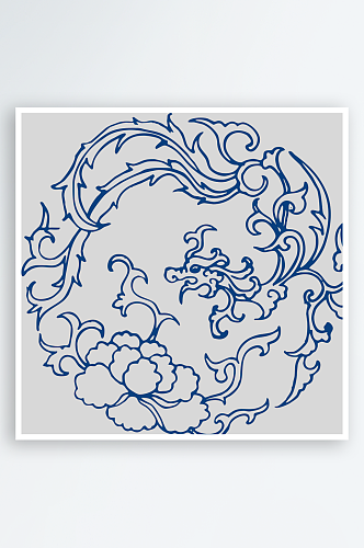 中式传统青花瓷花纹纹样中国风镂空剪纸