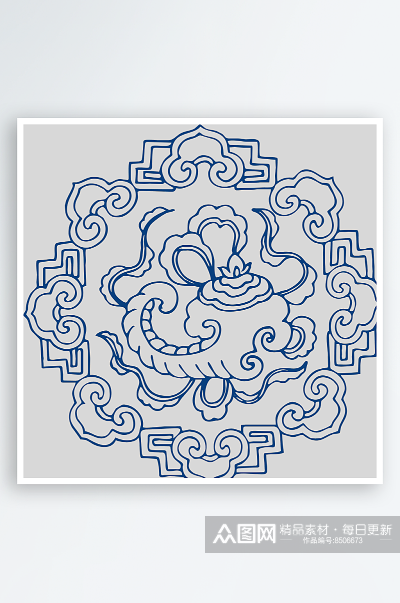 中式传统青花瓷花纹纹样中国风镂空剪纸素材素材
