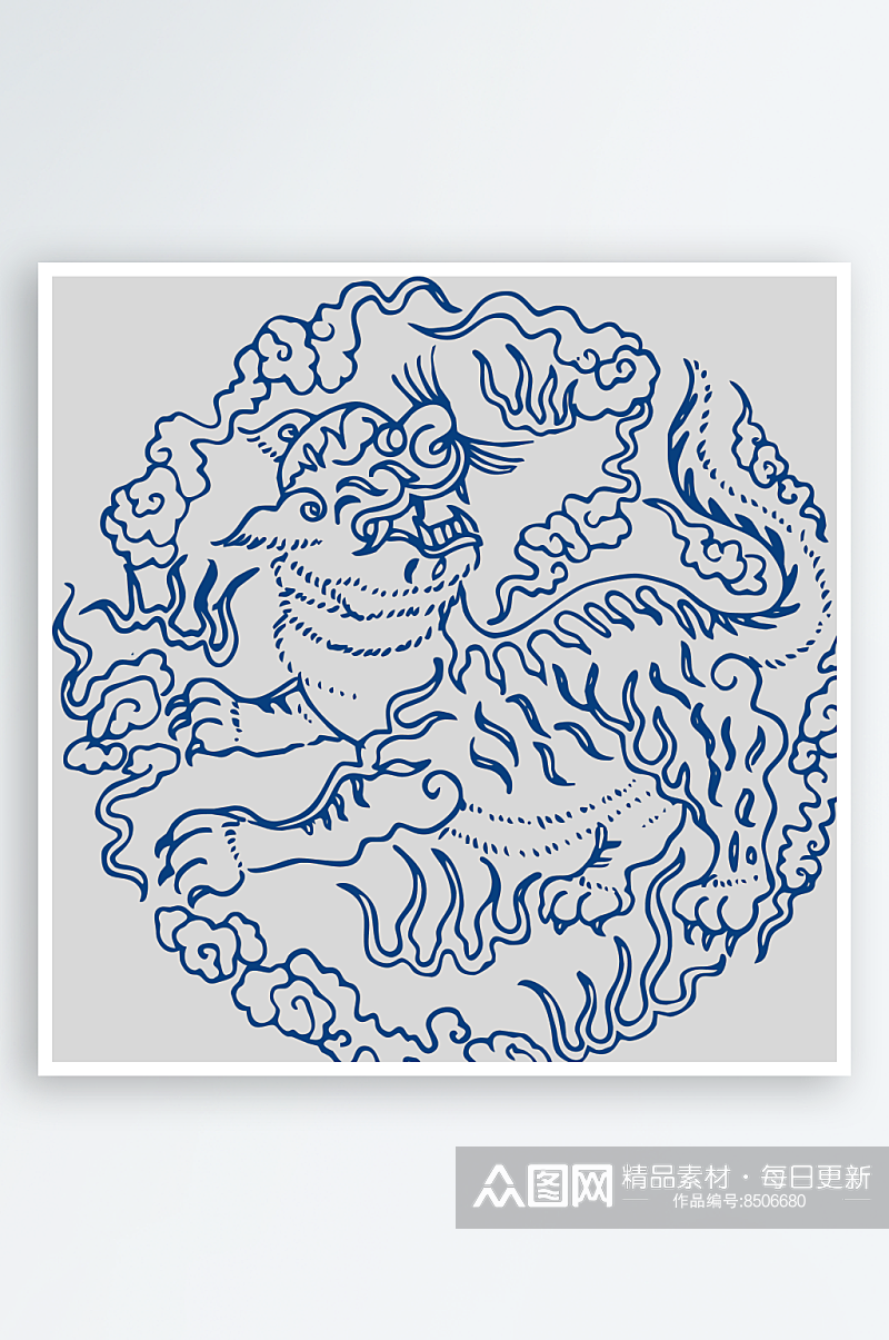 中式传统青花瓷花纹纹样中国风镂空剪纸素材素材