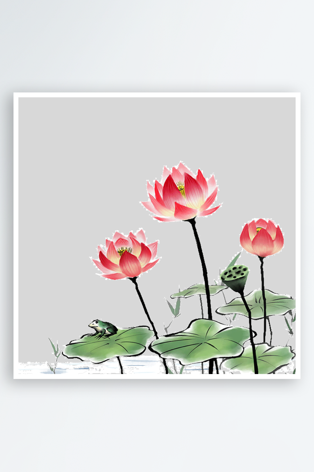 中国风水墨荷花莲花插图清新手绘荷花素材素材