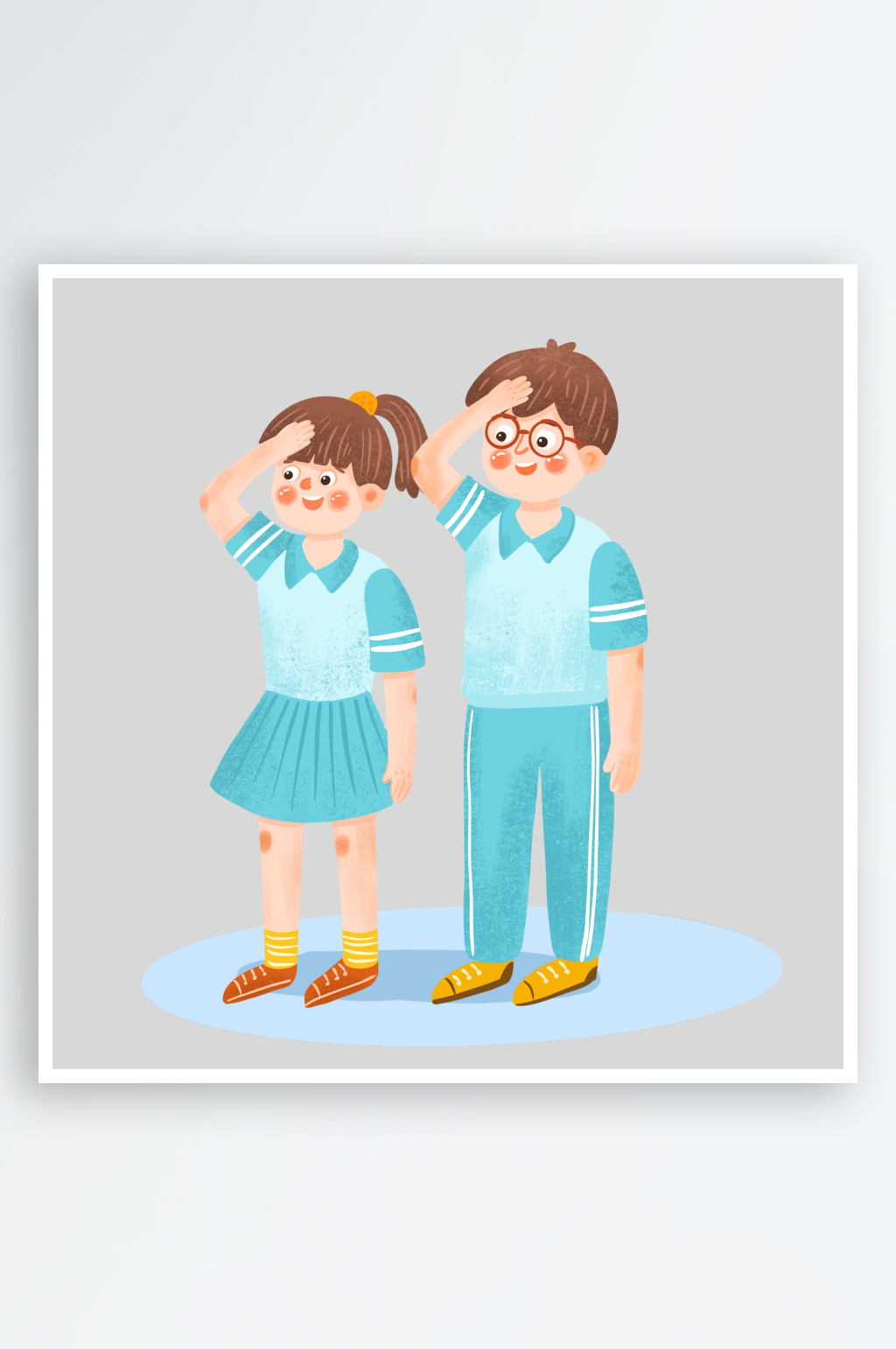 手绘卡通小学生少先队员敬礼行注目礼素材模板下载-编号9079965-众图网