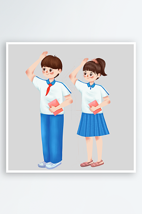 手绘卡通小学生少先队员敬礼行注目礼素材素材下载-众图网