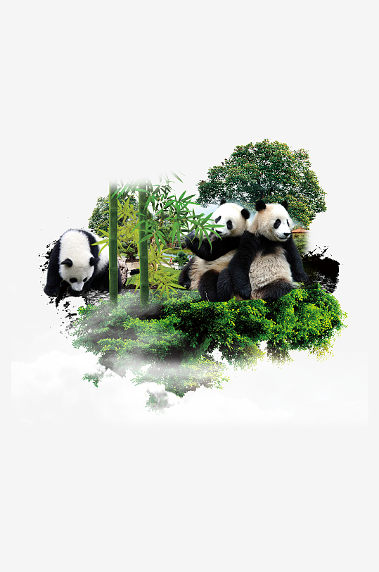 卡通国宝大熊猫水墨国潮熊猫动物PNG素材