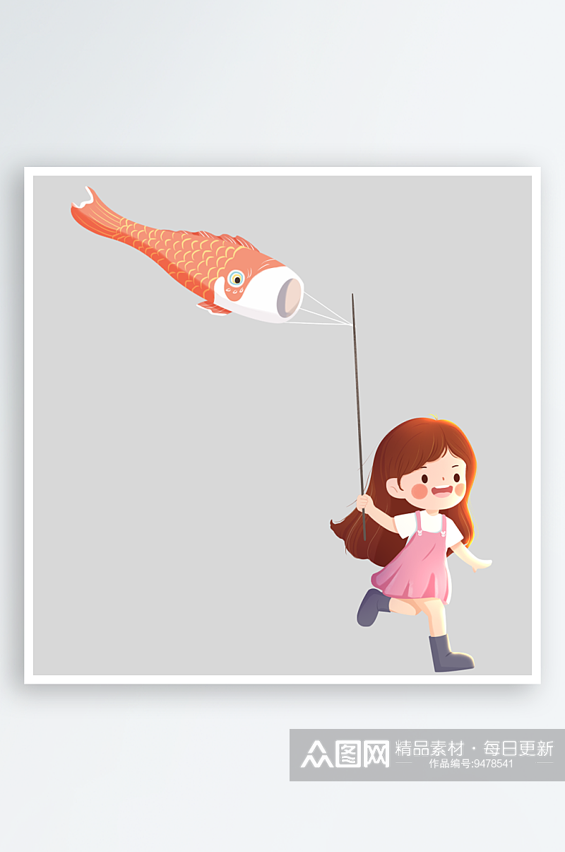 卡通人物儿童放风筝纸鸢春天踏青出游PNG素材