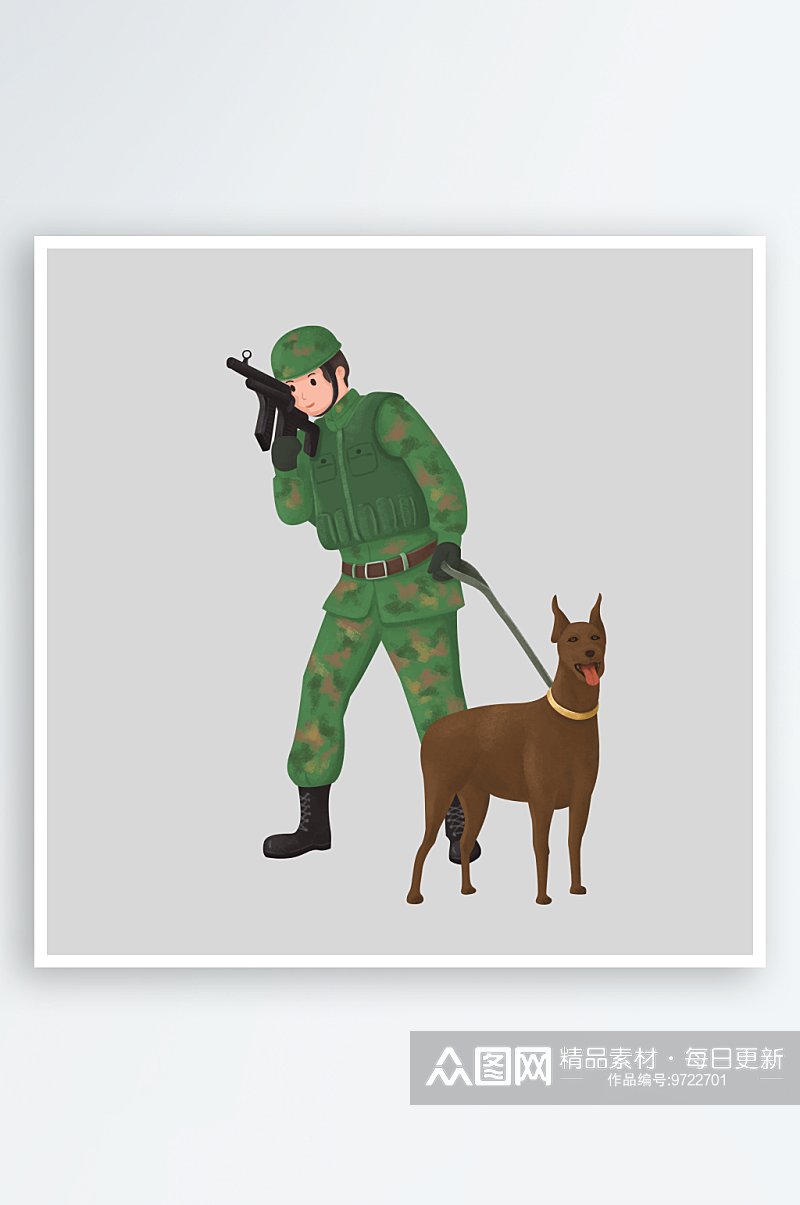 军人卡通迷彩服战士手绘解放军手绘素材元素素材