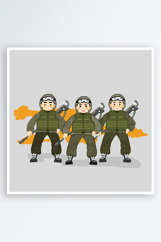 军人卡通迷彩服战士手绘解放军手绘素材