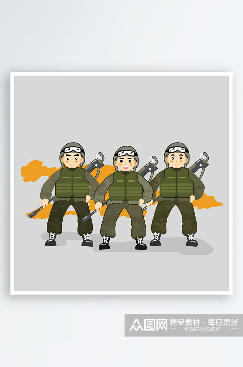 军人卡通迷彩服战士手绘解放军手绘素材素材