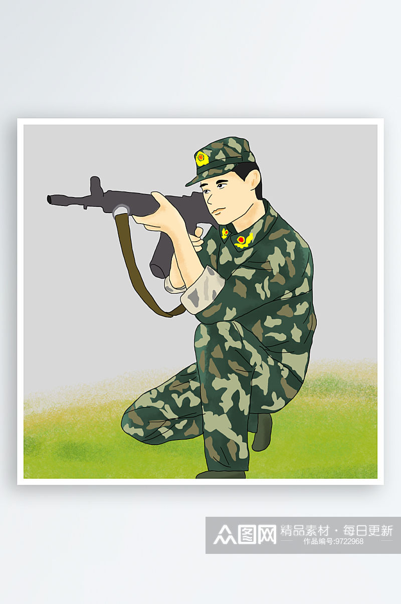 军人卡通迷彩服战士手绘解放军手绘素材素材