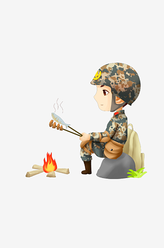 军人卡通迷彩服战士手绘解放军手绘素材