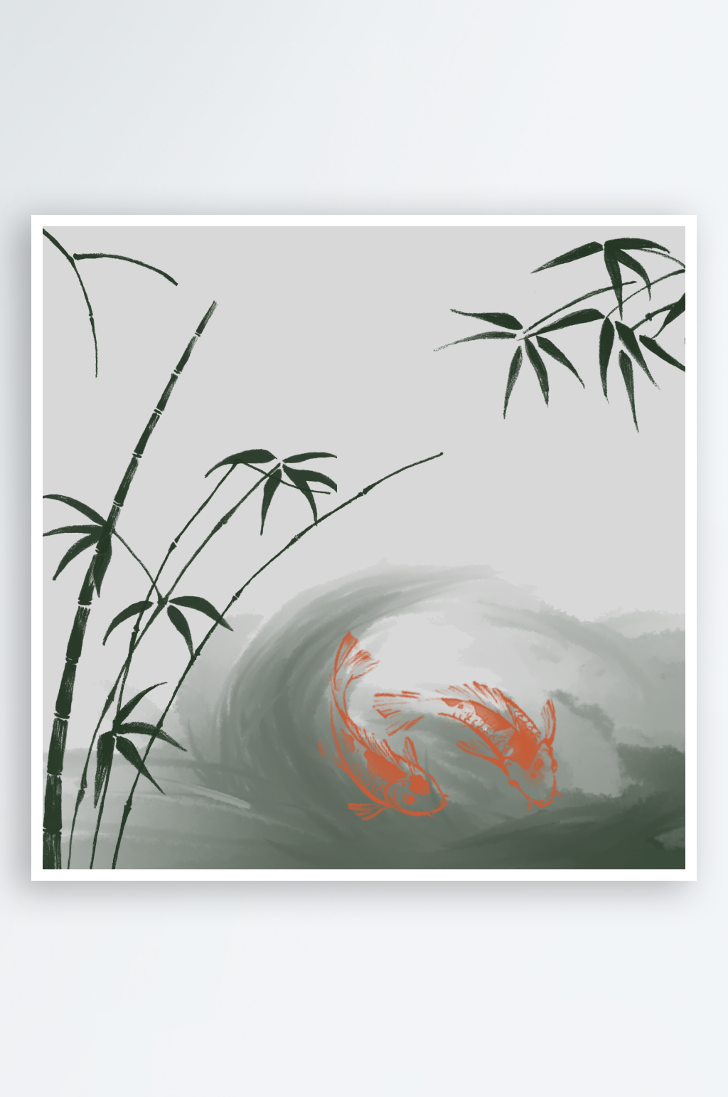 中国风黑色水墨山水竹子竹叶PNG水墨素材