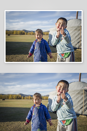 草原上可爱的蒙古族儿童