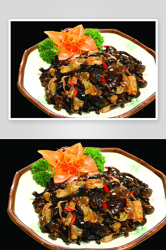 五花肉炒榛蘑餐饮菜谱菜品高清图片素材