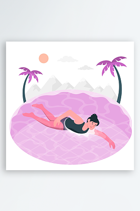 手绘卡通扁平化游泳姿势夏日夏季游泳池插画素材下载-众图网