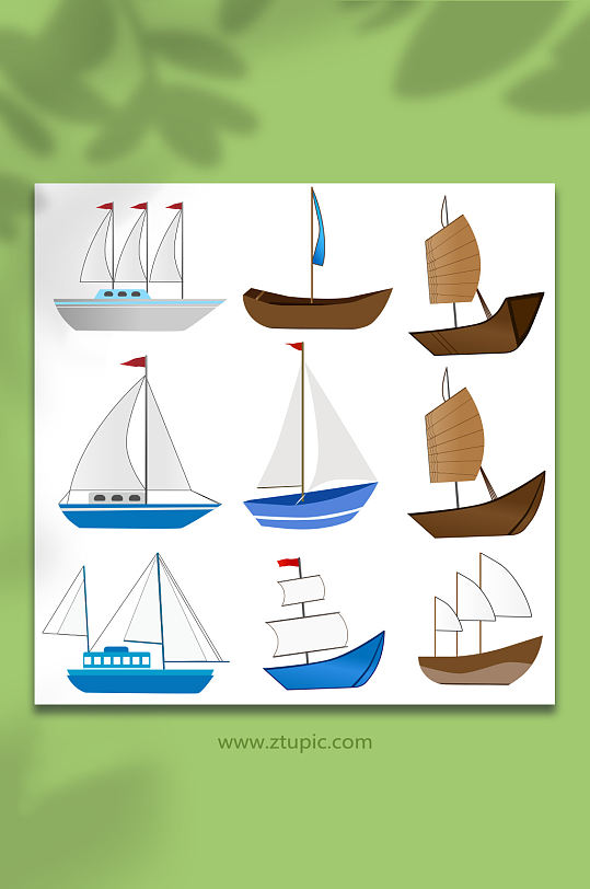 矢量帆船水运交通工具元素插画