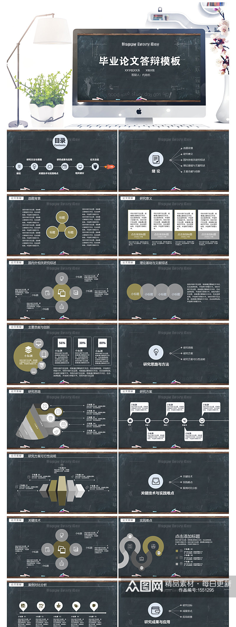黑板风格毕业论文答辩黑板设计模板素材