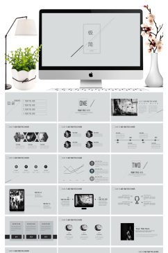 极简黑灰色线条通用PPT模板