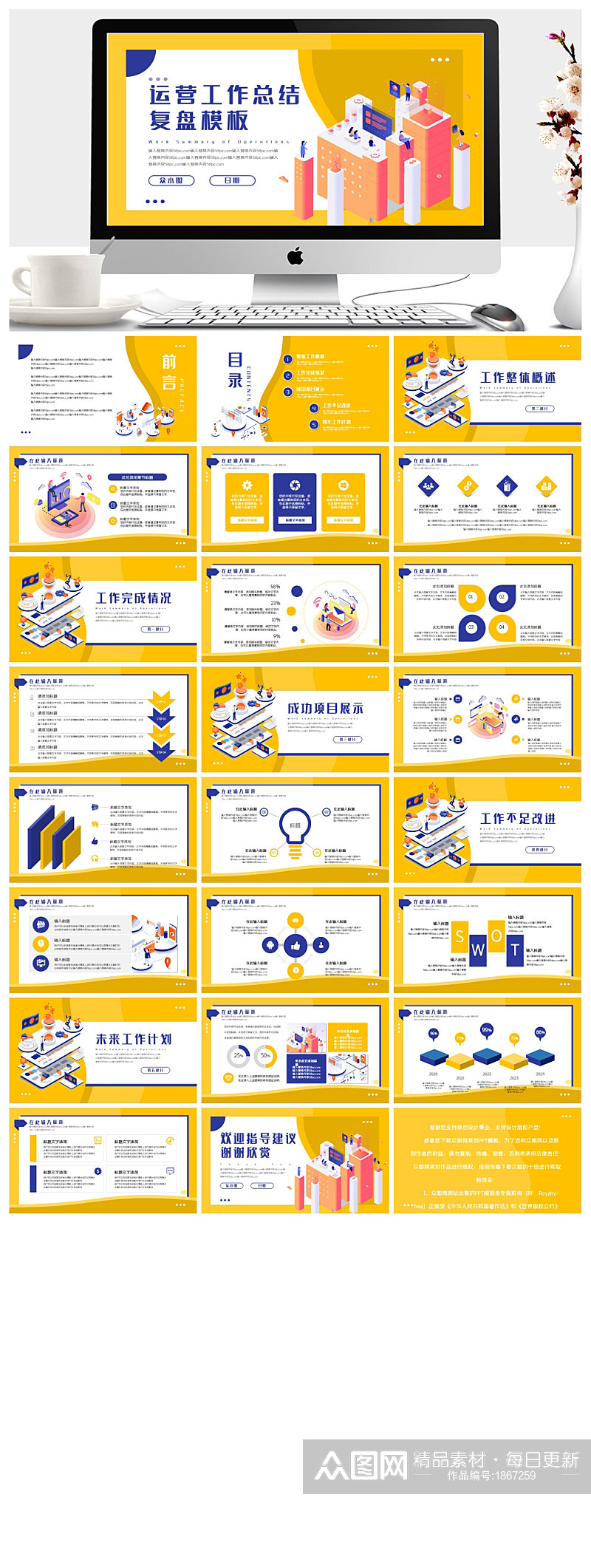 运营工作总结复盘PPT模板素材