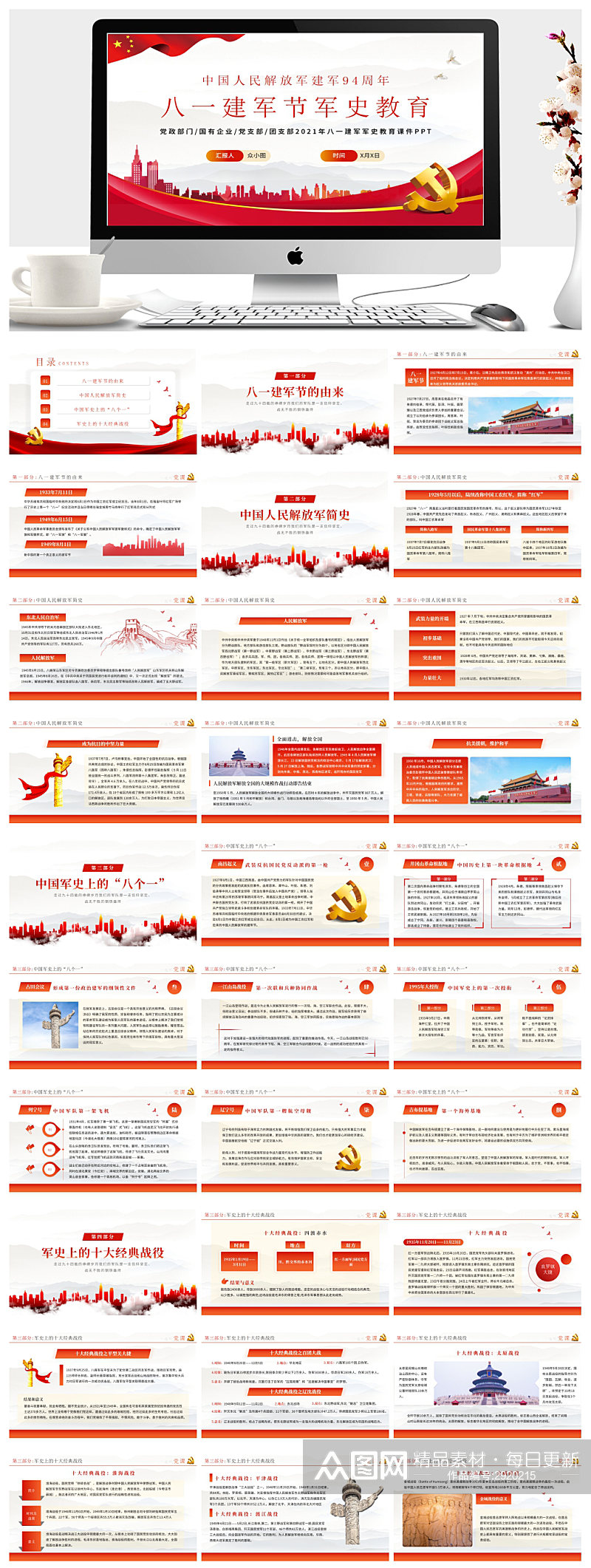 八一建军节军史教育课件PPT模板素材