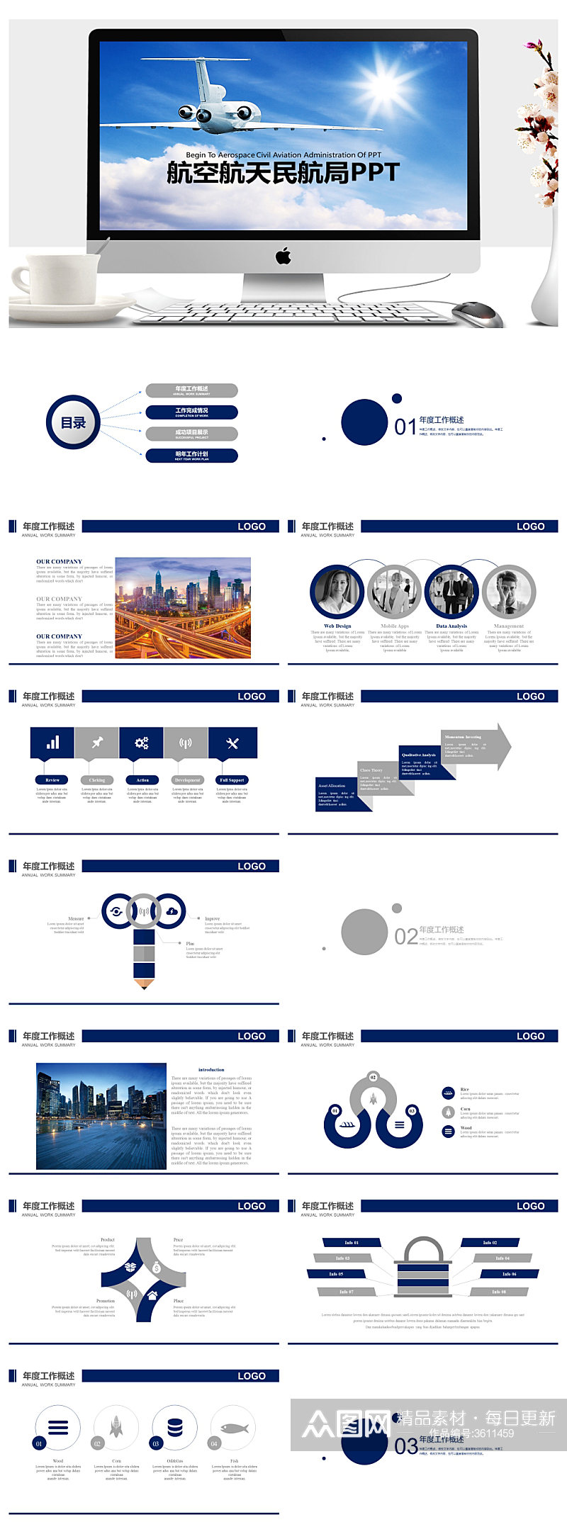 简洁明了的航空工作汇报PPT素材