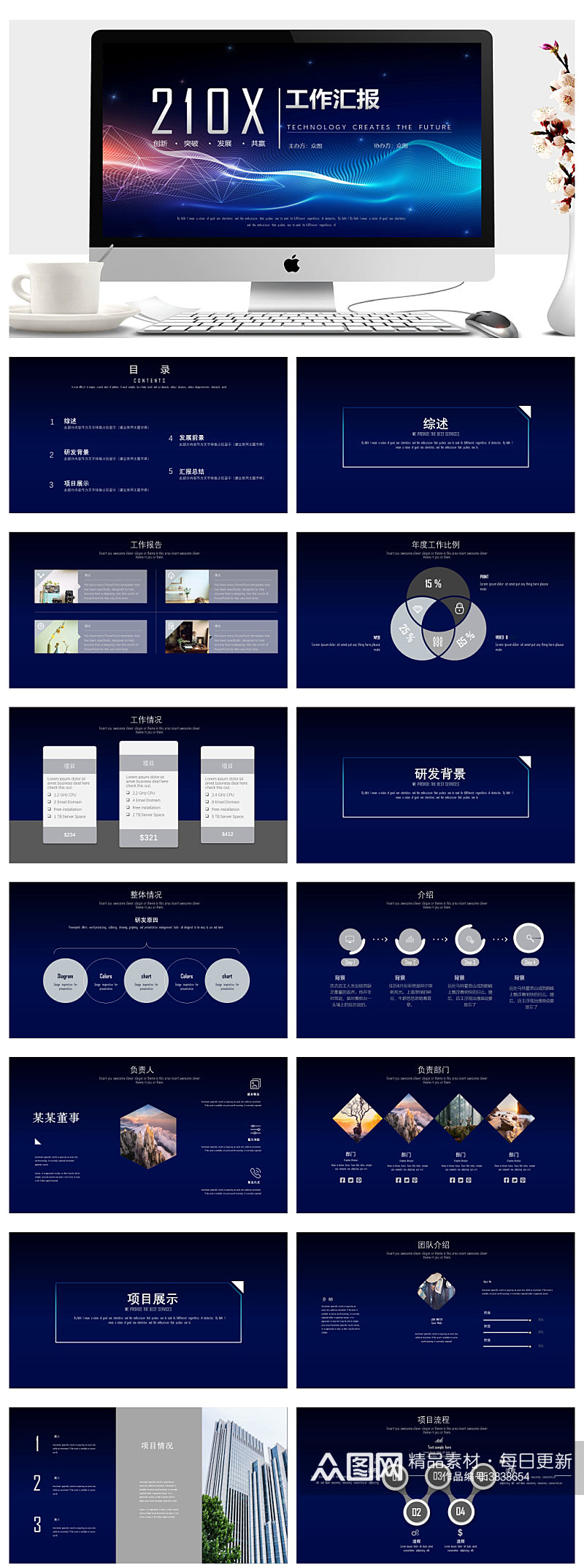 科技动感商务年终总结工作汇报PPT素材