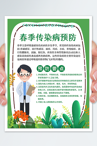 春季健康宣传海报小清新绿色背景卡通医疗图
