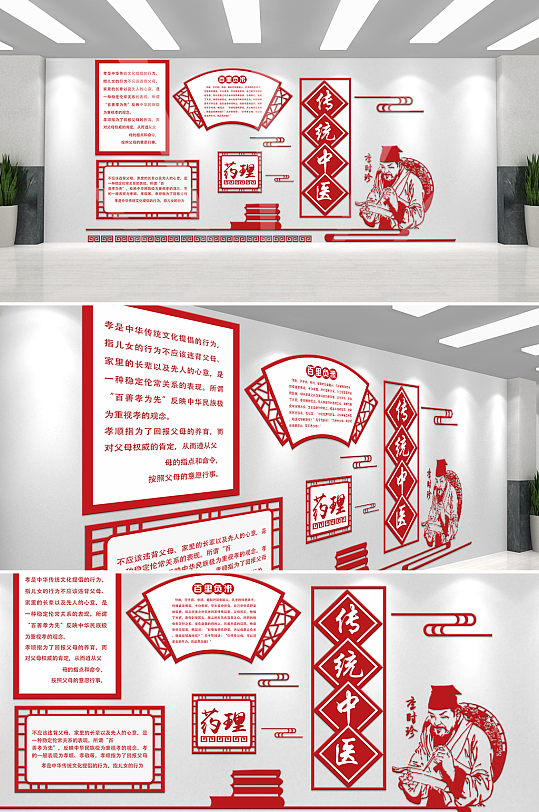 中国风传承传统中医文化墙-众图网