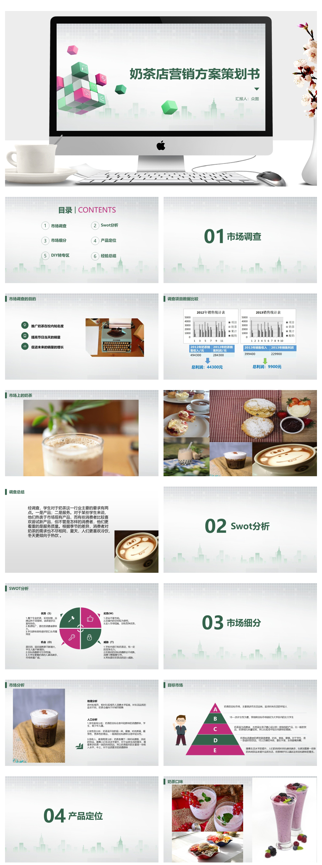 彩色奶茶店营销方案策划书PPT素材