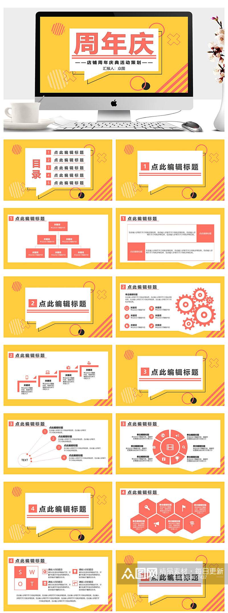 黄风格店铺周年庆典活动策划ppt素材