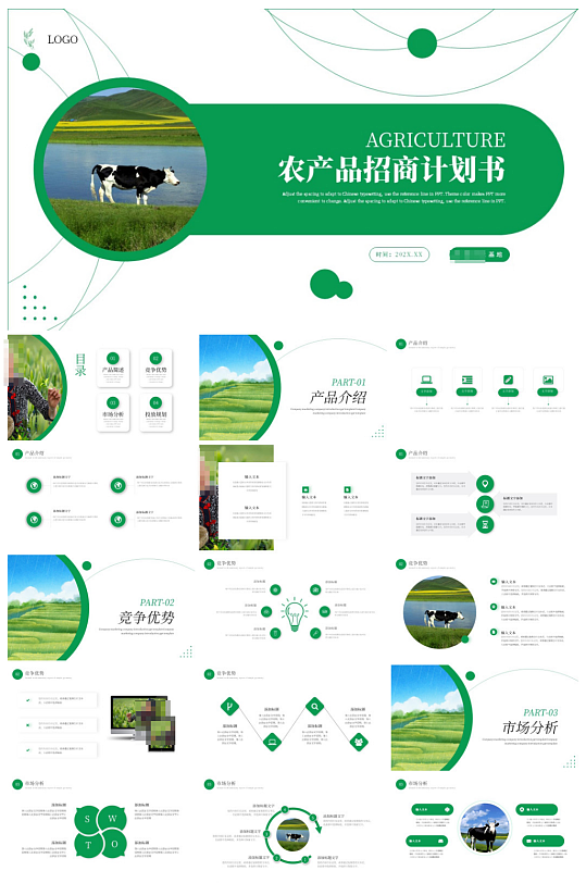 项目介绍绿色简约农产品招商计划书PPT