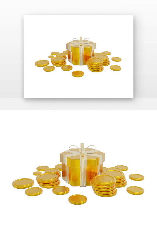 D金融金币货币人民币钱币金色礼物盒