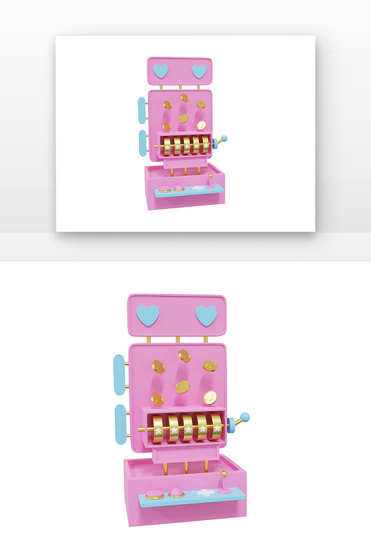 3D促销老虎机娃娃机粉红色娃娃机金币钱币-众图网