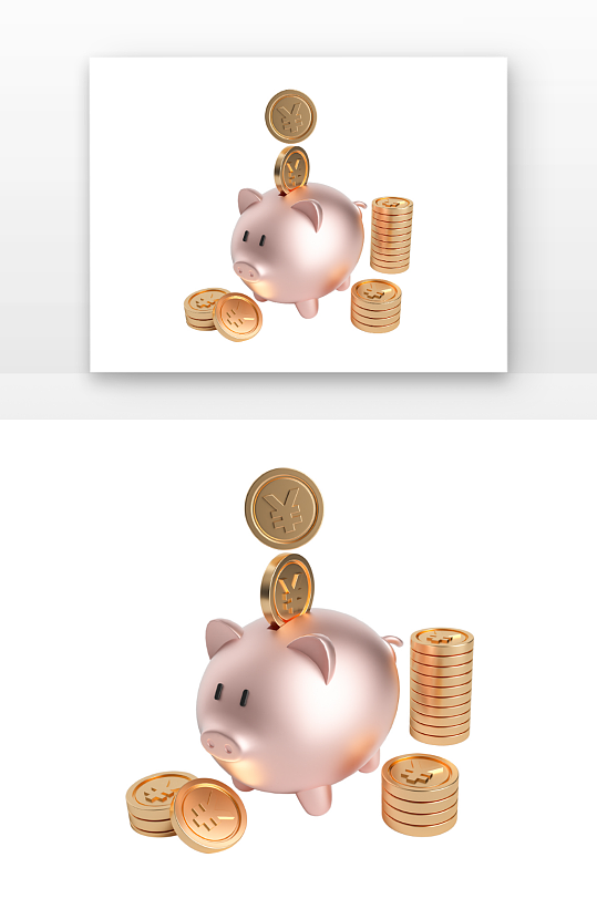 D立体存钱罐金币元素-众图网