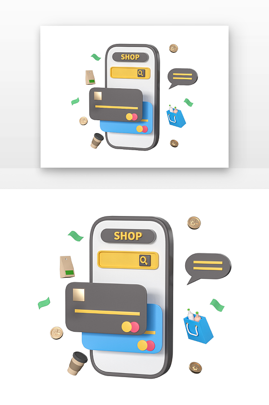 D立体办手机购物银行卡网购元素-众图网