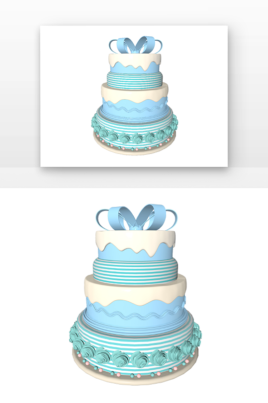立体生日蛋糕蓝色玫瑰花多层蛋糕