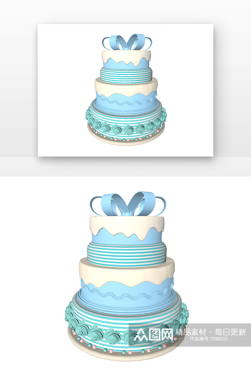 立体生日蛋糕蓝色玫瑰花多层蛋糕素材