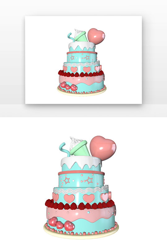 立体生日蛋糕蓝色草莓甜筒蛋糕