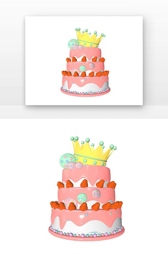 立体生日蛋糕金色皇冠草莓蛋糕