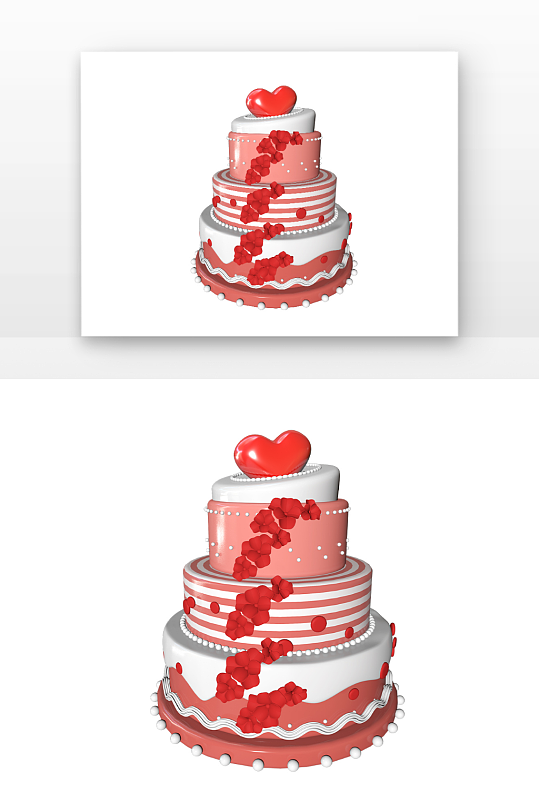 立体生日蛋糕红色花朵多层蛋糕