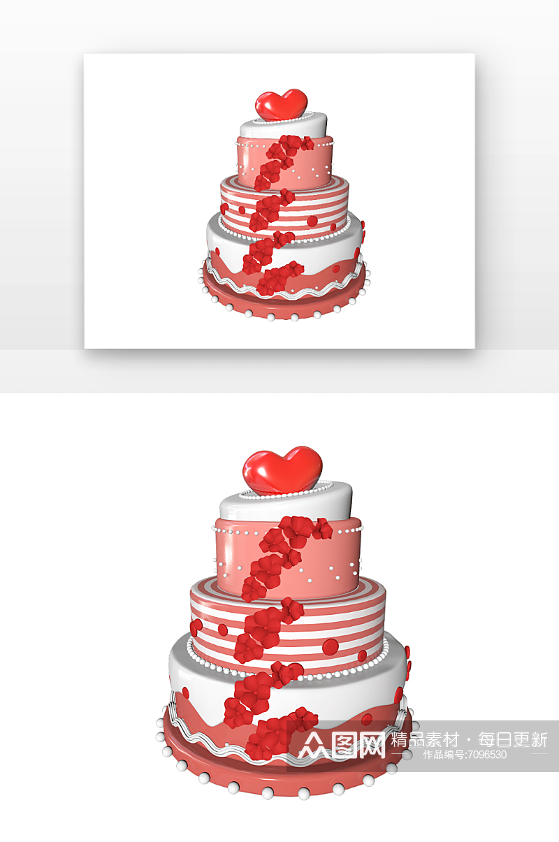 立体生日蛋糕红色花朵多层蛋糕素材