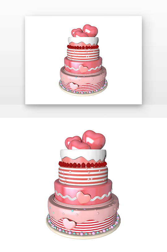 立体生日蛋糕粉色草莓多层蛋糕